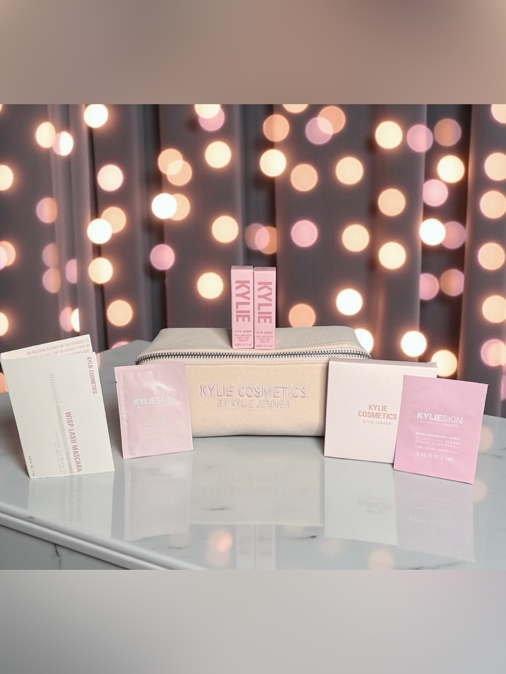 💕KYLIE COSMETICS💕8-Piece Beauty Bundle w/Pale Pink Zip Cosmetic Pouch/NIP